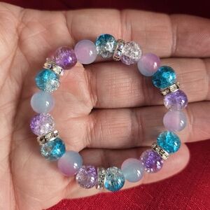 (4 For $30)   Hand Crafted Sparkling Purple, Blue Bracelet Made With Glass Beads
